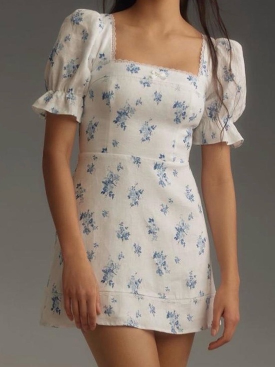 Reformation Dresses & Skirts - Reformation Evianna linen mini dress floral blue